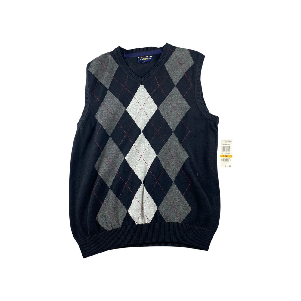 NWT Club Room Men's Argyle V Neck Sweater Vest Navy Gray Red Size Small